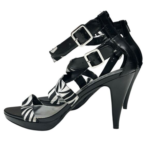 Apostrophe Black and White Zebra Print Strappy Heels Size 9.5 - Picture 6 of 13